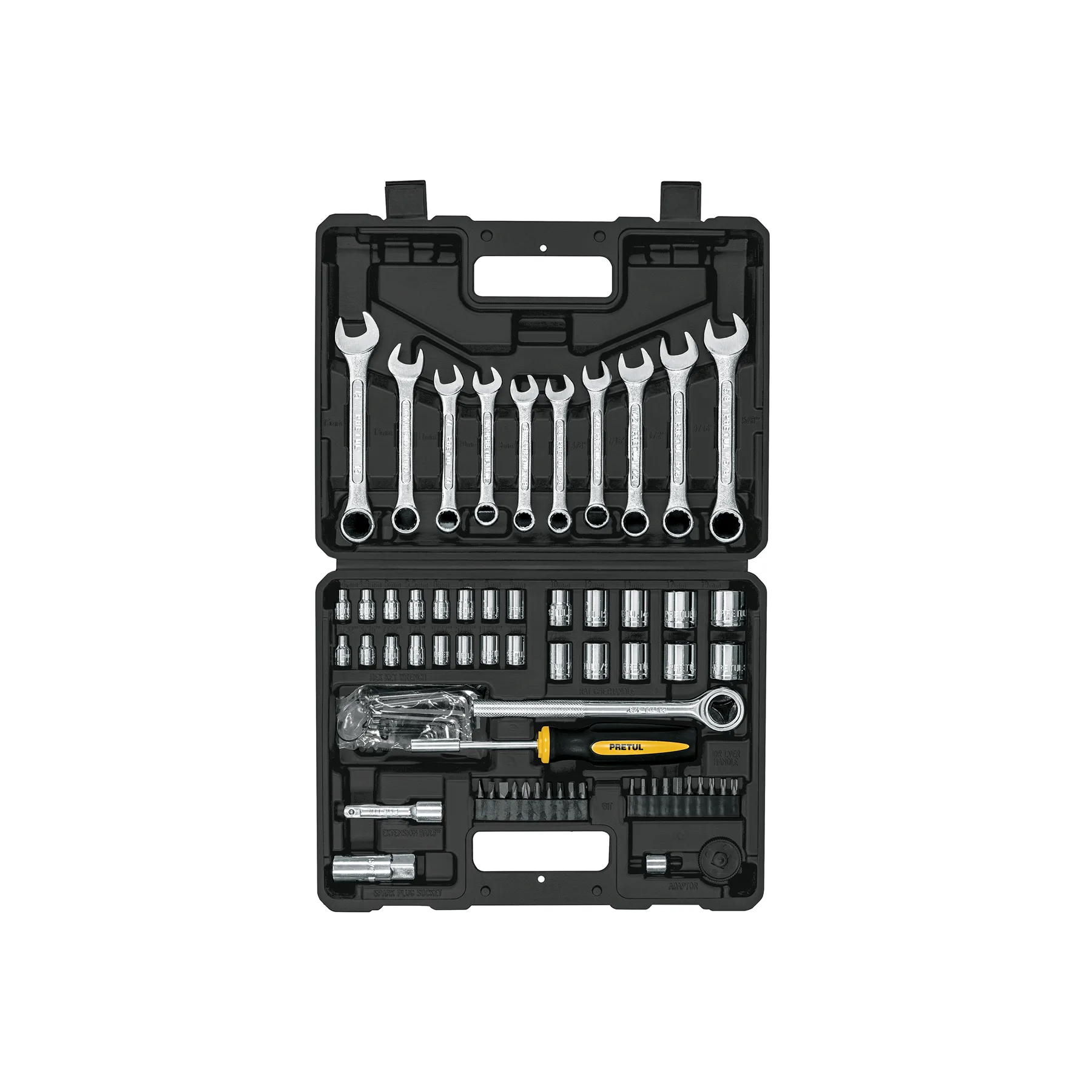 Juego de 70 herramientas 1/4" y 3/8" para mecánico, PRETUL