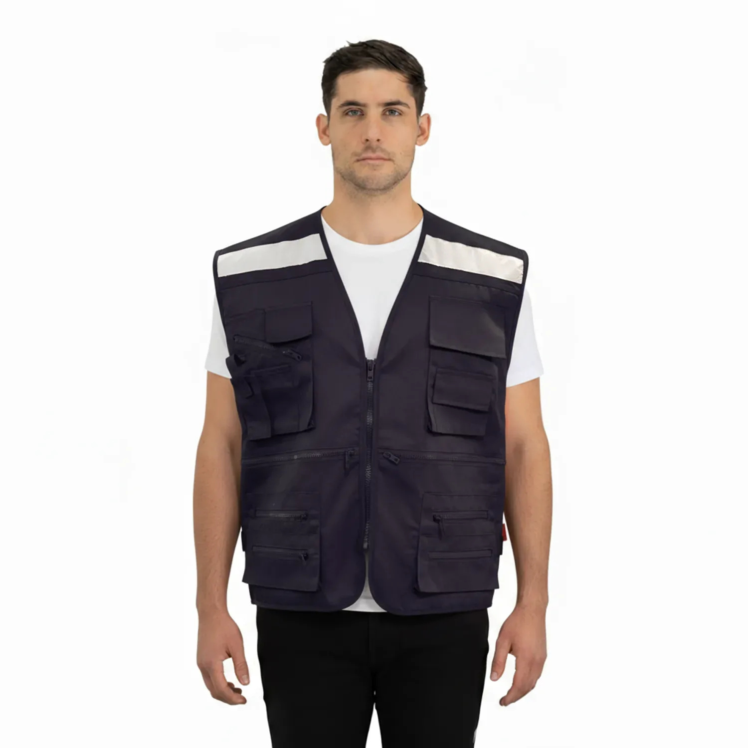 Chaleco Geólogo Alaska Poplin con Cinta Azul Reflectiva Multibolsillos
