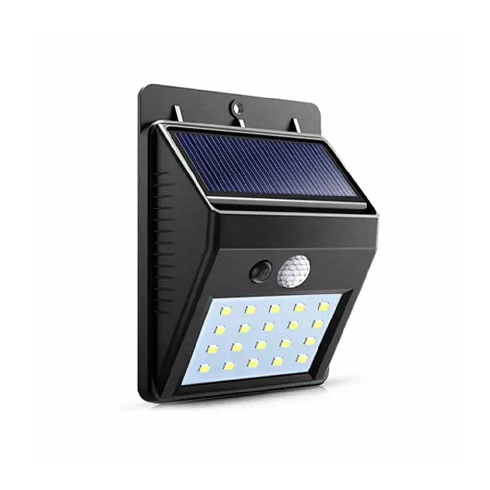 Aplique solar LED de pared 20 LED IP65 con sensor de movimiento