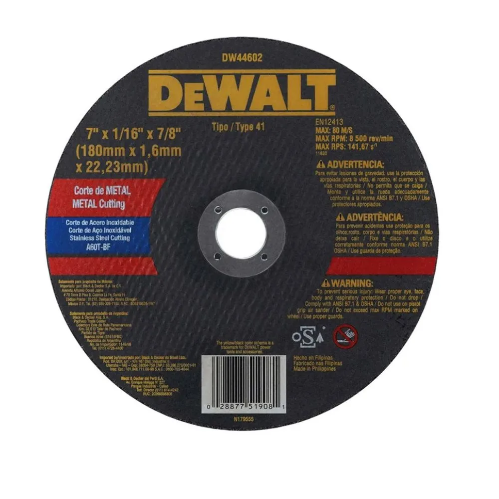 Disco Corte Metal 7″ x 1/16″, DeWalt DW44602