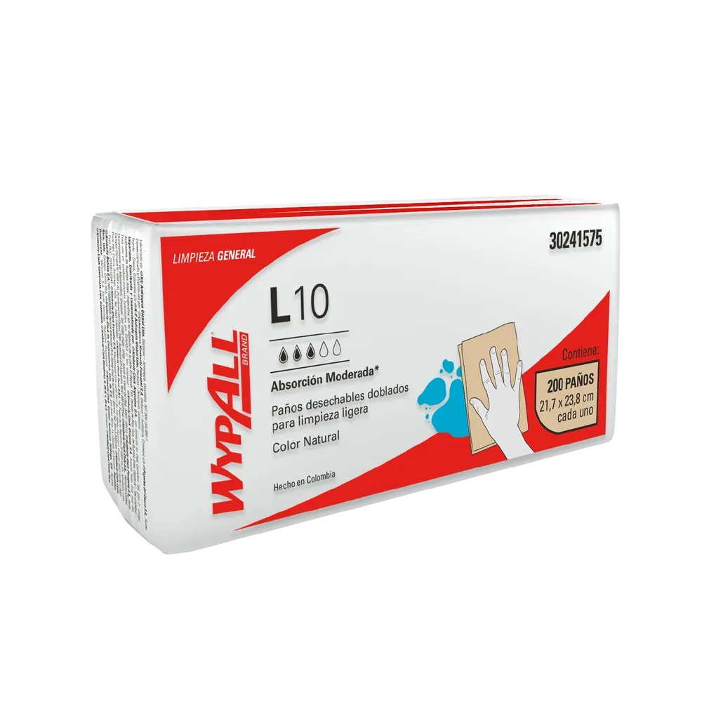 Paño Desechable WypAll L10 Doblado x 200 Uds (Caja 25 Paquetes)
