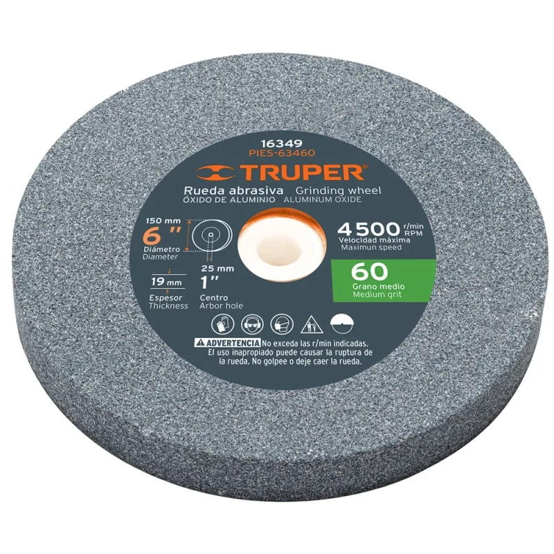 Piedra Abrasiva 6" x 19mm Grano 60 Truper 16349 para Esmeril