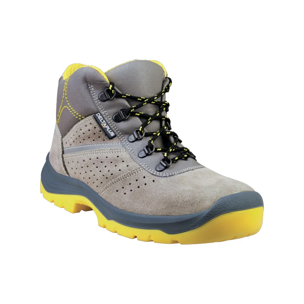 Bota de Seguridad Delta Plus Tangara S1P SRC (piel serraje afelpado perforada, gris/amarillo)