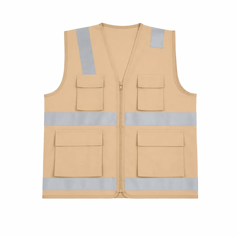 Chaleco de Drill Beige con Cinta Reflectiva Tipo H Nacional