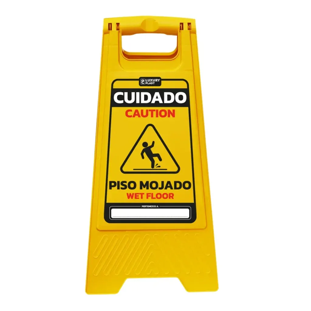 Señal de Piso Mojado Plegable Bilingüe