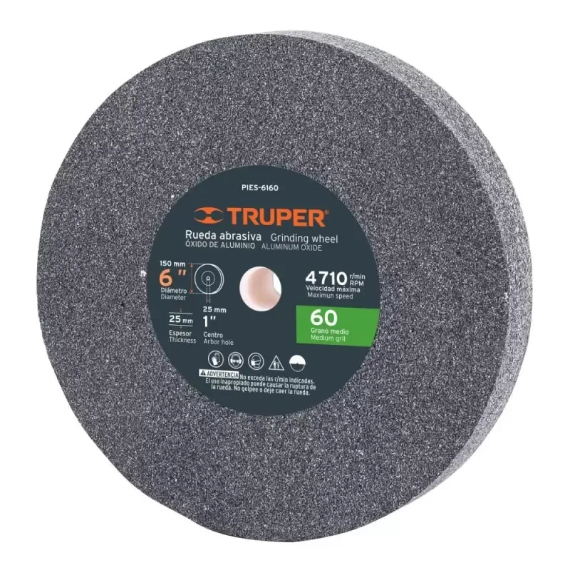 Piedra Abrasiva 6" x 25mm Grano 60 Truper 16382 para Esmeril