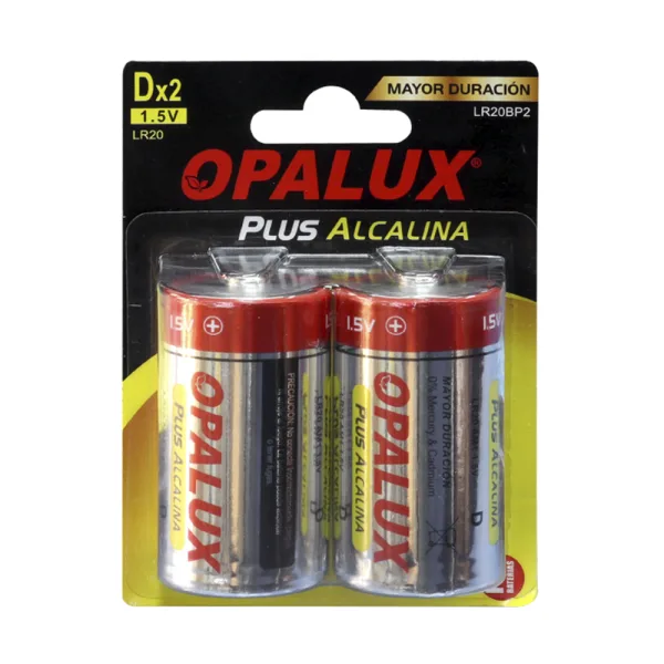 Pila Alcalina Opalux Plus D x2 1.5V
