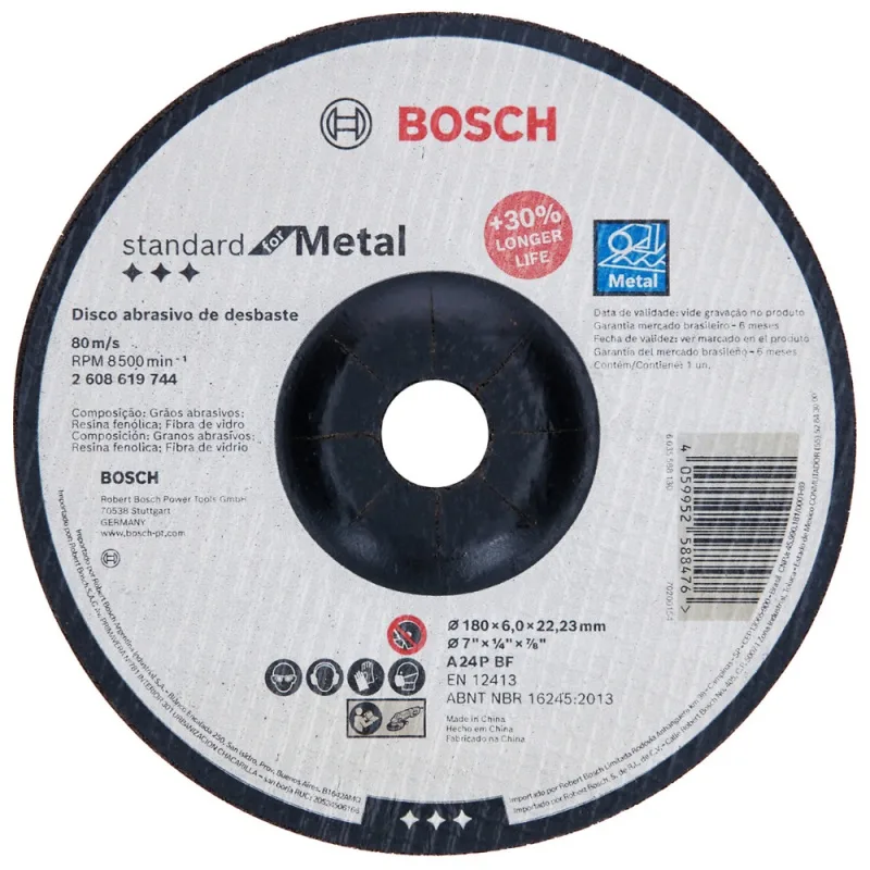 Disco de desbaste Bosch 2608.619.744 de 7" x 6 mm x 7/8" cóncavo para metal