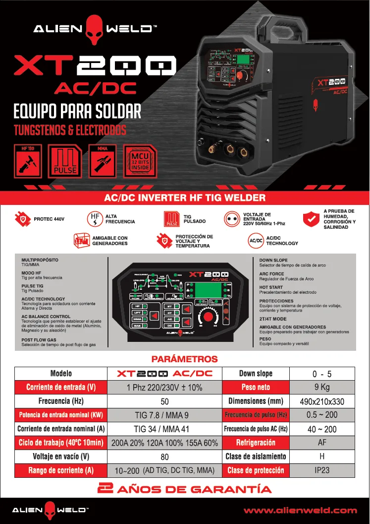 Maquina de Soldar Alien Weld XT200 TIG AC/DC Alta Frecuencia · foto 2