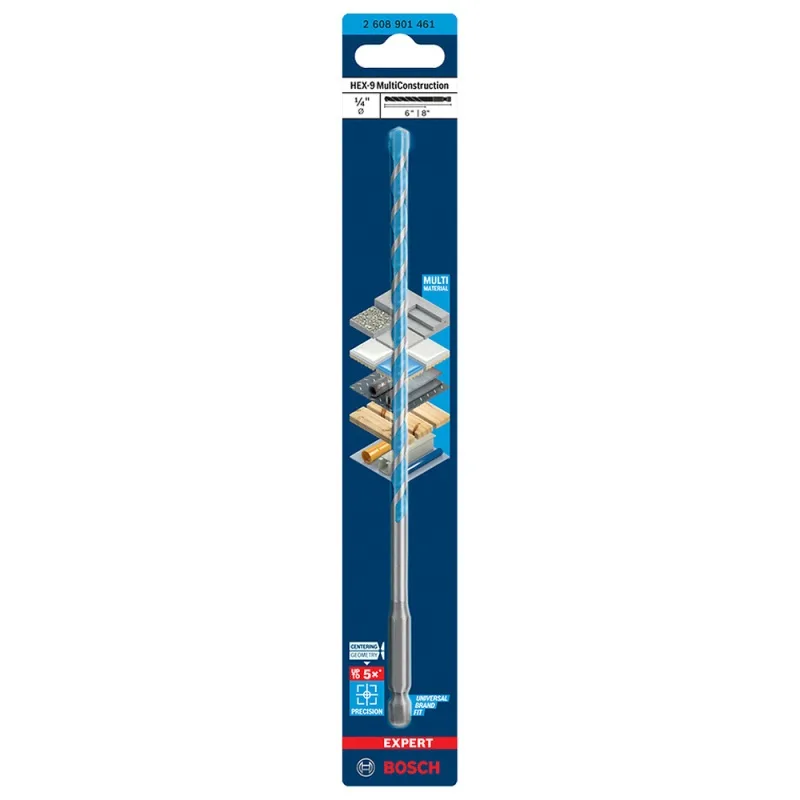 Broca Multimaterial Bosch Expert HEX-9 2608.901.461-000 — 1/4" × 8", Vástago Hexagonal
