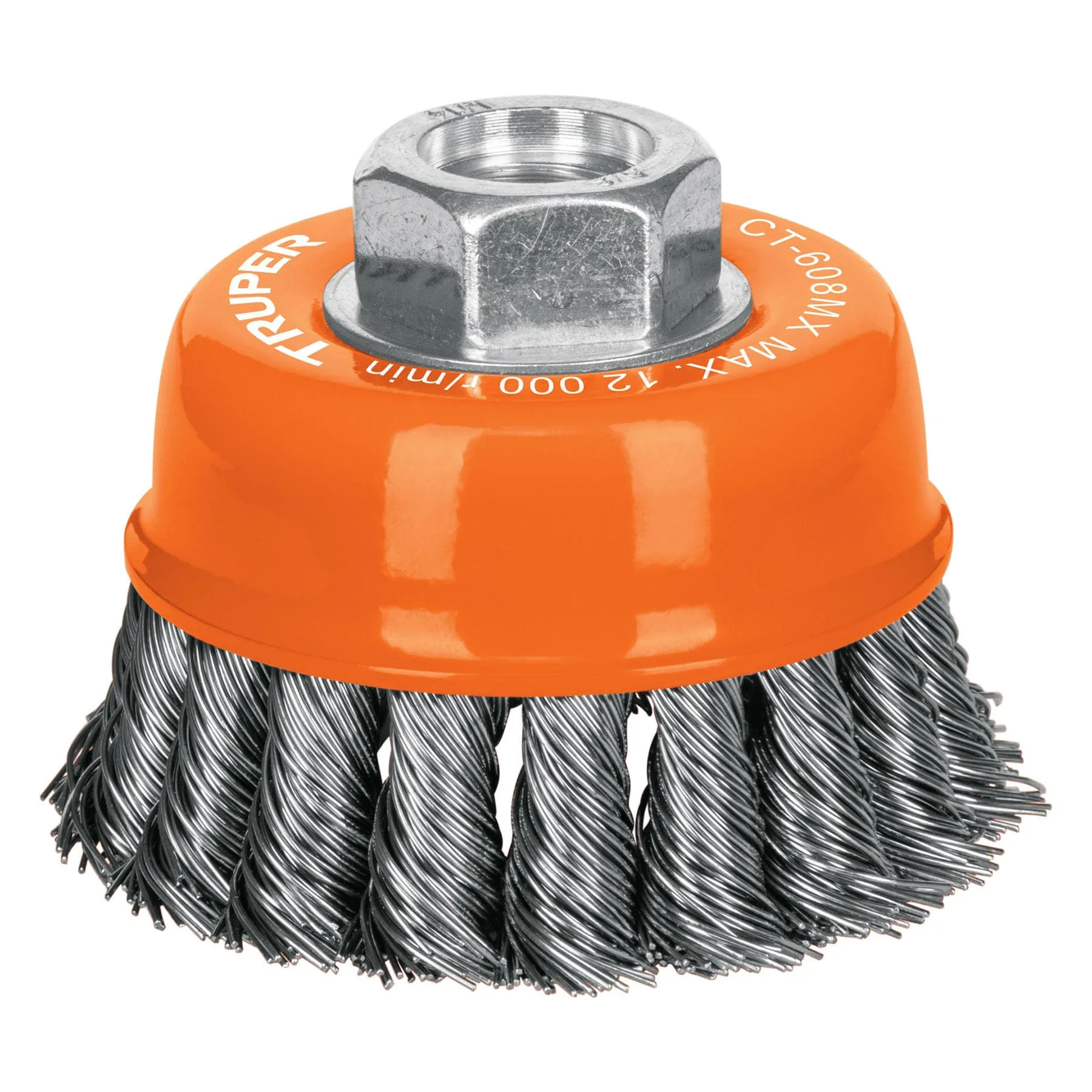 Carda copa 3" alambre trenzado grueso, eje M14, TRUPER