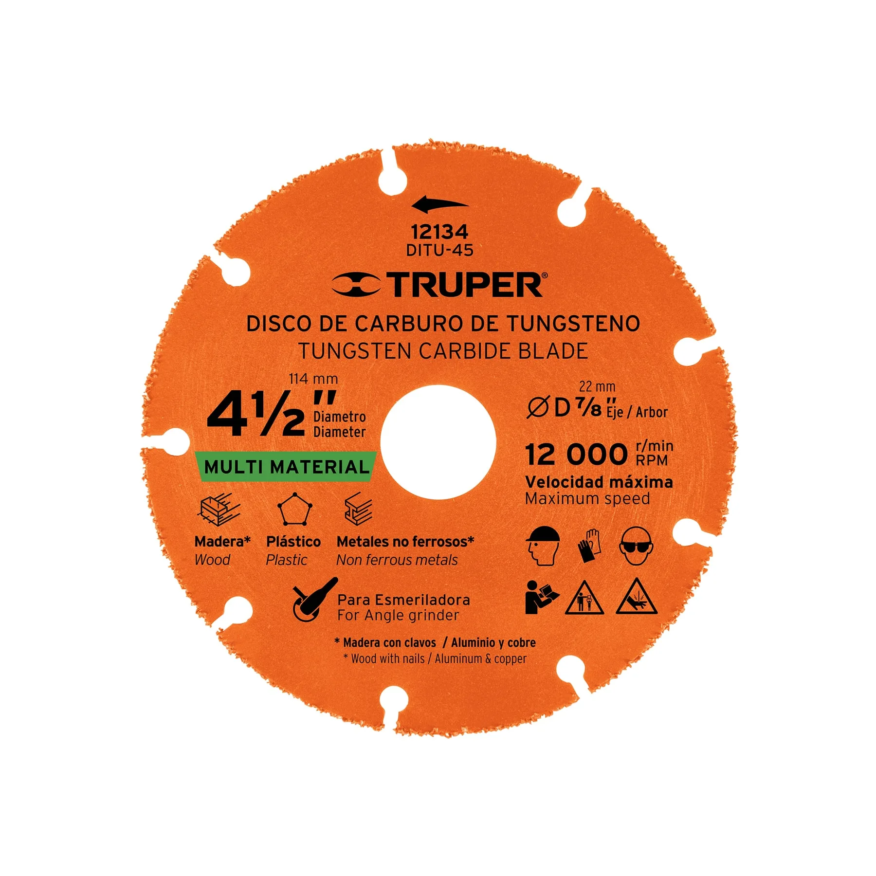 Disco de corte multimaterial de tungsteno 4-1/2" x 1.2 mm TRUPER 12134