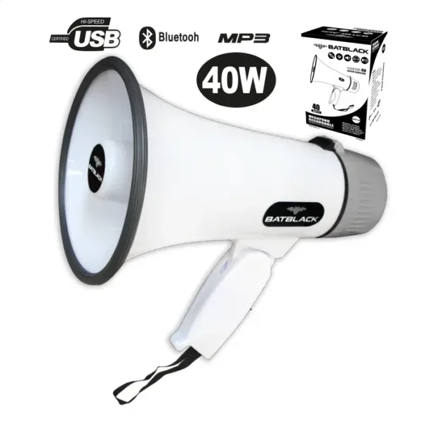 Megáfono Batblack BT-MF40 40W con USB, Bluetooth y MP3