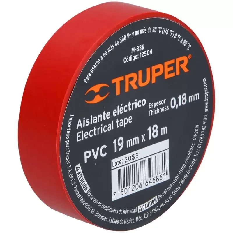Cinta Aislante Truper 12504 Roja 19mm x 18m