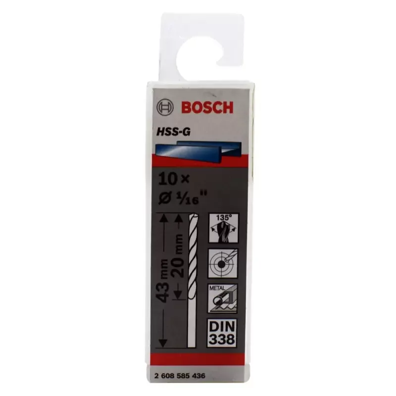 Broca Metal Bosch HSS-G 1.6mm x 20mm