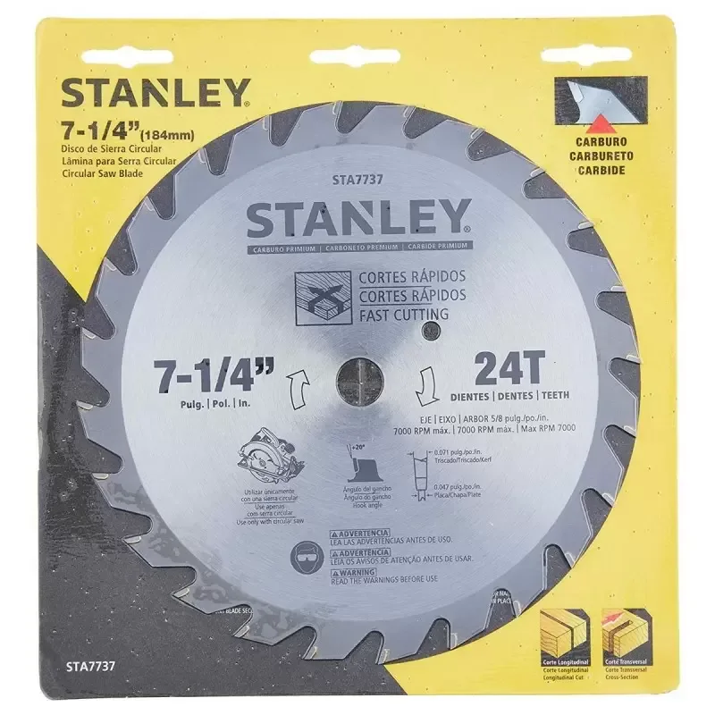 Disco de Sierra Circular Stanley STA7737 7-1/4" 24 Dientes para Madera