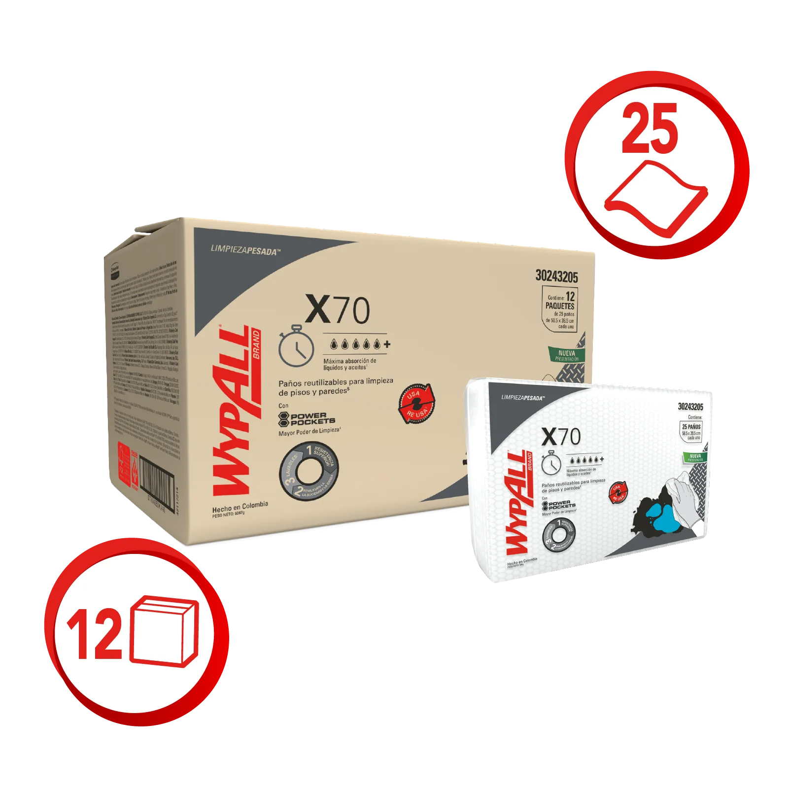 WypAll X70 Paños de Limpieza Doblados con Power Pockets