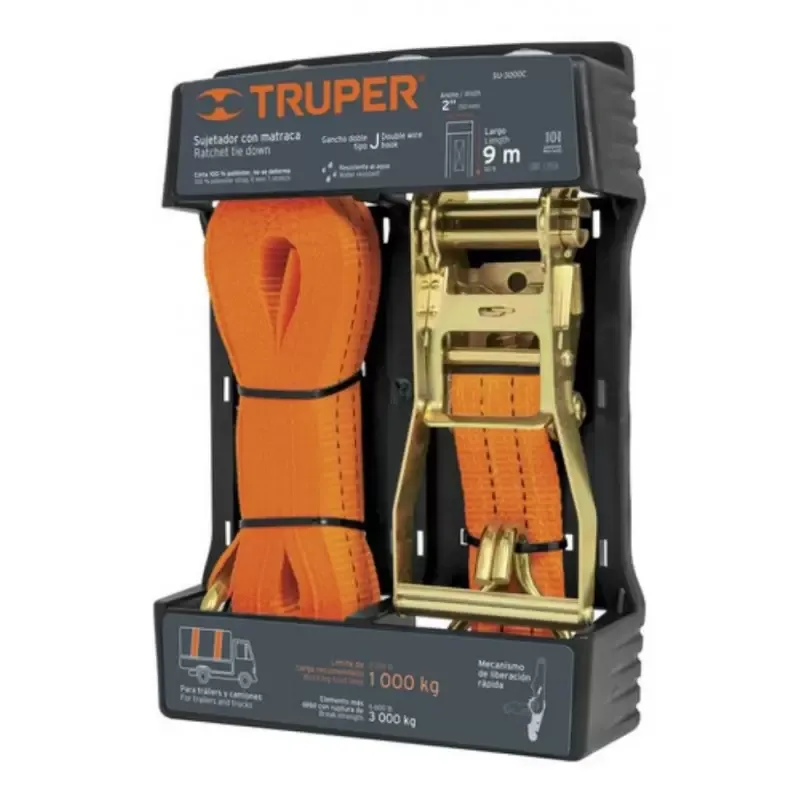 Sujetador con Matraca Truper 19286 3000 kg, Cinta 9 m x 2"