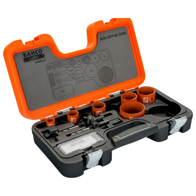Set de Sierras Copa Bimetálicas Bahco 3834-SET-65 (9 piezas, 22-64 mm)