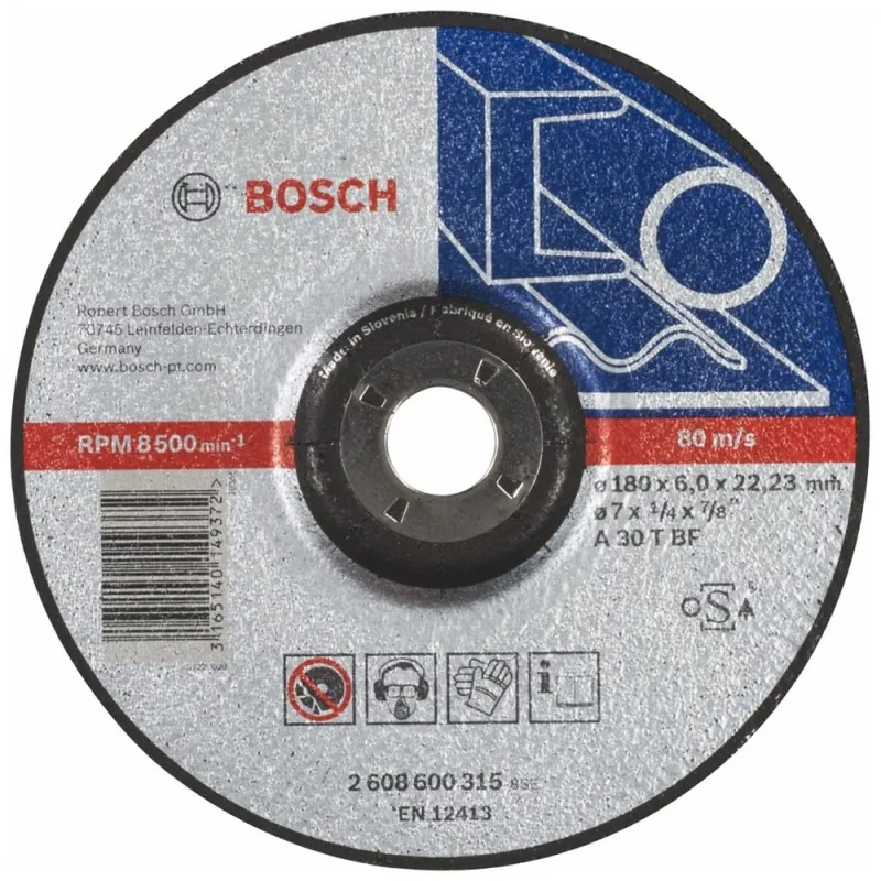 Disco de Desbaste Bosch 2608.600.315 de 7" x 6 mm x 7/8" para Metal