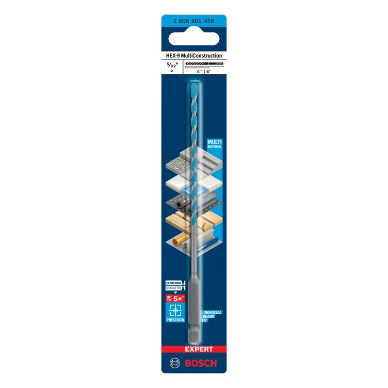 Broca Multiuso Bosch Expert HEX-9 5/32 Pulgadas para Concreto Cerámica y Metal