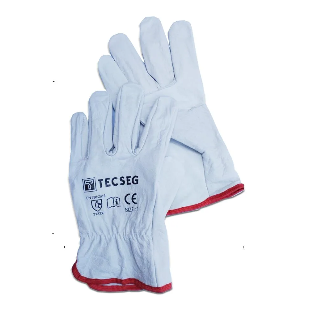 Guante de Cuero Badana Blanco Tecseg AS010 con Ribete (9.5", tallas 9 y 10)