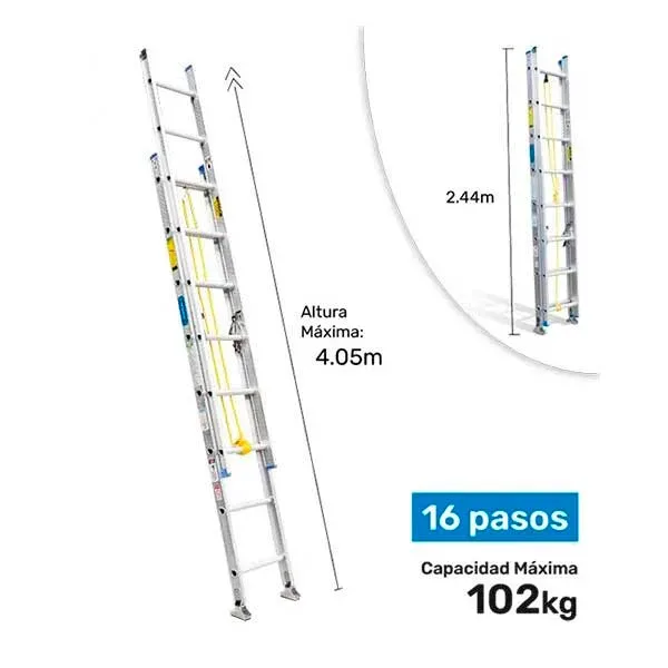 Escalera Telescópica de Aluminio 16 Pasos 4.05m