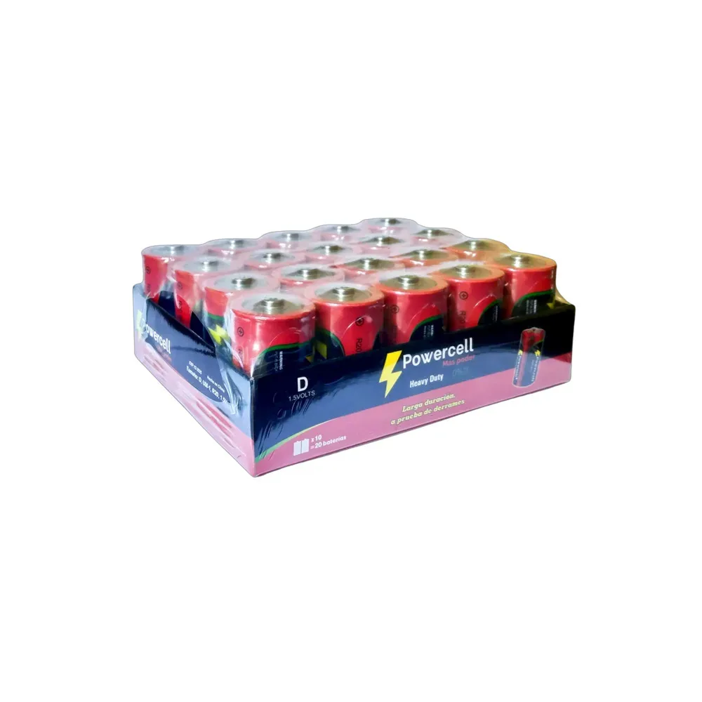Pila Alcalina Powercell Heavy Duty Tipo D (LR20) 1.5V