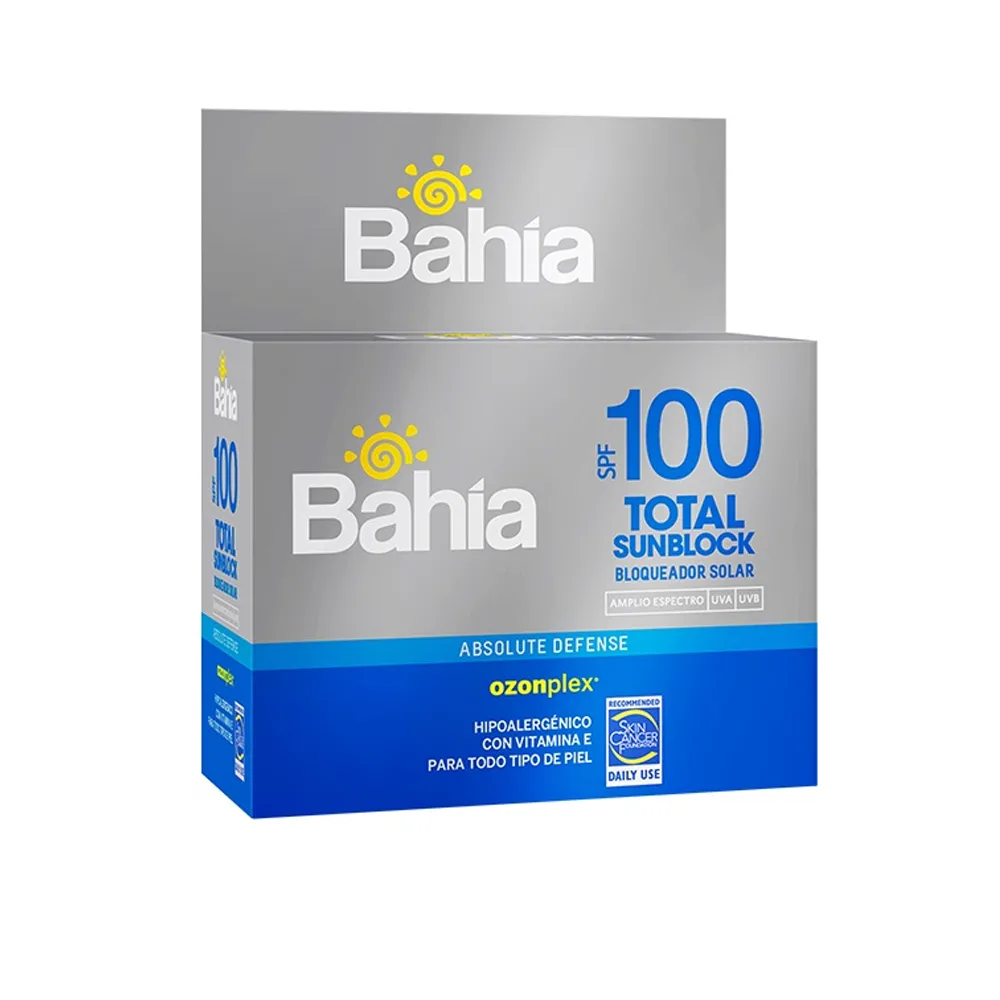 Bloqueador solar SPF 100 BAHIA Total Sunblock caja x 20 sachets de 10 g