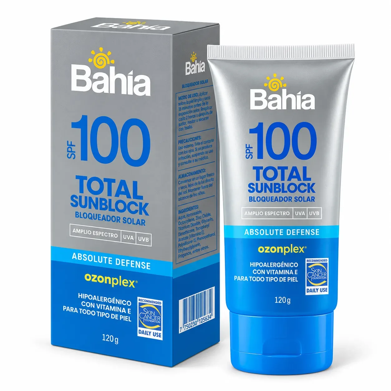 Bloqueador solar SPF 100 BAHIA Total Sunblock de 120 g