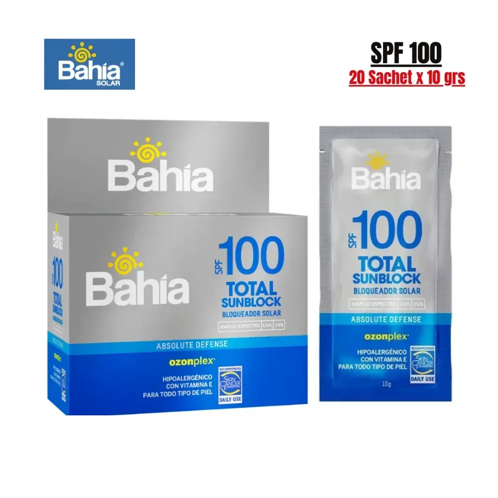 Bloqueador Solar SPF 100 Total Sunblock Sachet x 20 Und Bahía