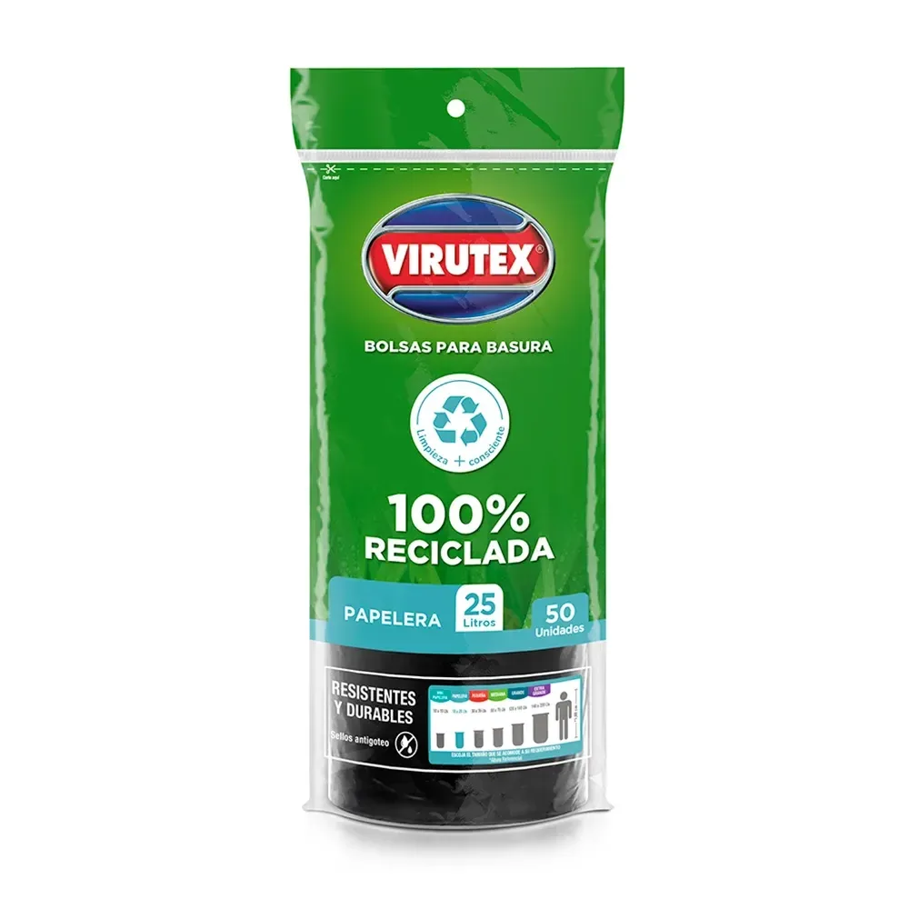 Bolsa de Basura Rollo Negra Virutex 25L (x50 unidades)