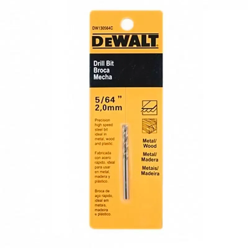 Broca para Metal DeWalt HSS 5/64" — pack de 2 unidades, vástago cilíndrico
