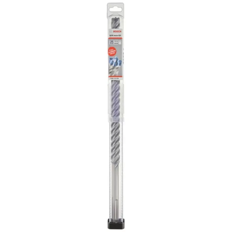 Broca SDS-Max Bosch MAX-8X de 25 mm x 520 mm con Cabeza de Carburo Macizo