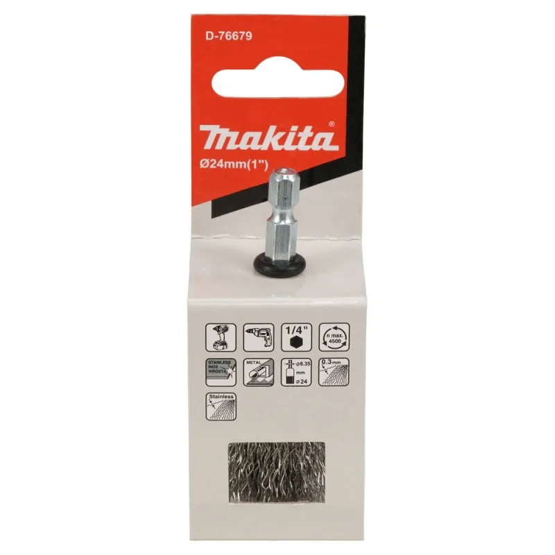 Cepillo copa de alambre ondulado Makita D-76679 de 24 mm con vastago hexagonal 1/4"