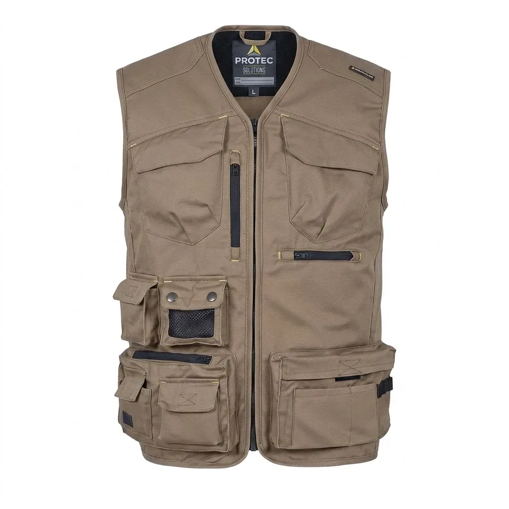 Chaleco Multibolsillos Delta Plus Mach5 Gris con Refuerzos Amarillos