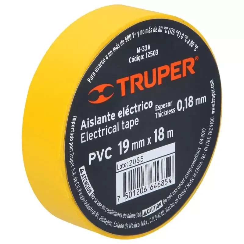 Cinta Aislante Truper 19mm x 18m Amarilla 12503