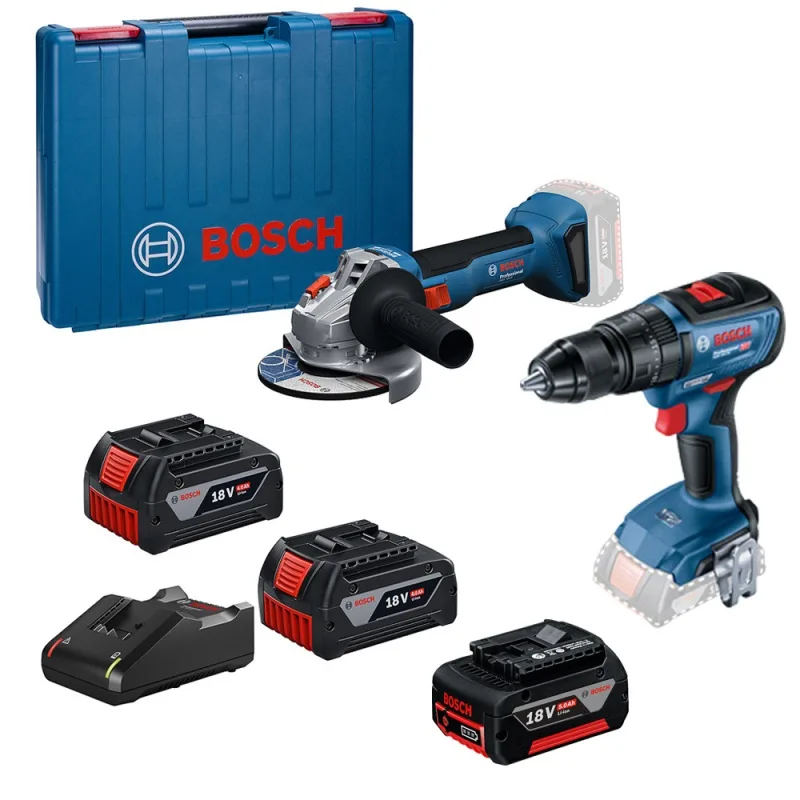 Combo Bosch Amoladora 5" y Taladro Percutor 18V con 3 Baterías