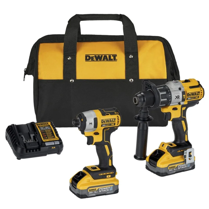 Combo DeWalt DCK299H2-B2 20V XR: taladro percutor 1/2" y atornillador de impacto 1/4" con 2 baterías 5.0 Ah