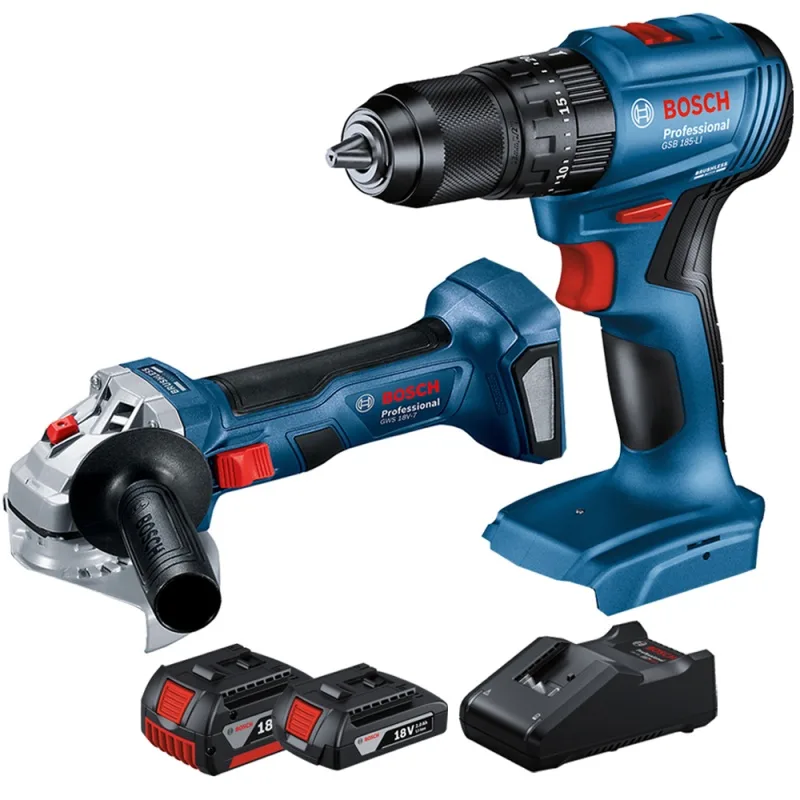 Combo Taladro Percutor Bosch GSB 185-LI + Amoladora GWS 180-LI 18V