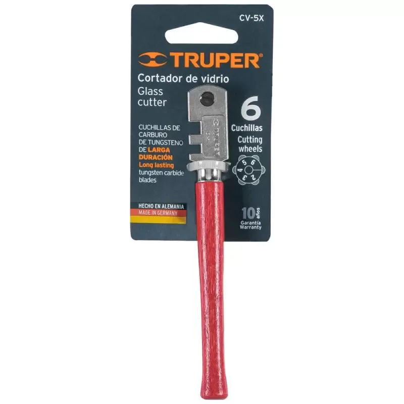Cortador de Vidrio Truper 12954 5" con 6 Cuchillas de Carburo de Tungsteno