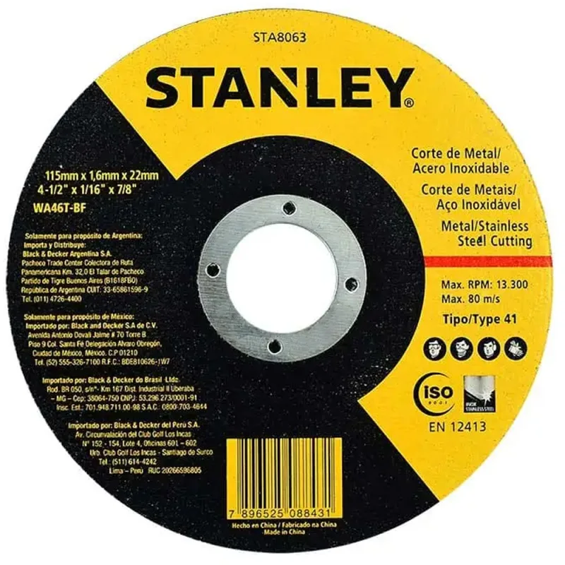 Disco de Corte 4 1/2" Stanley STA8063 para Metal y Acero Inoxidable