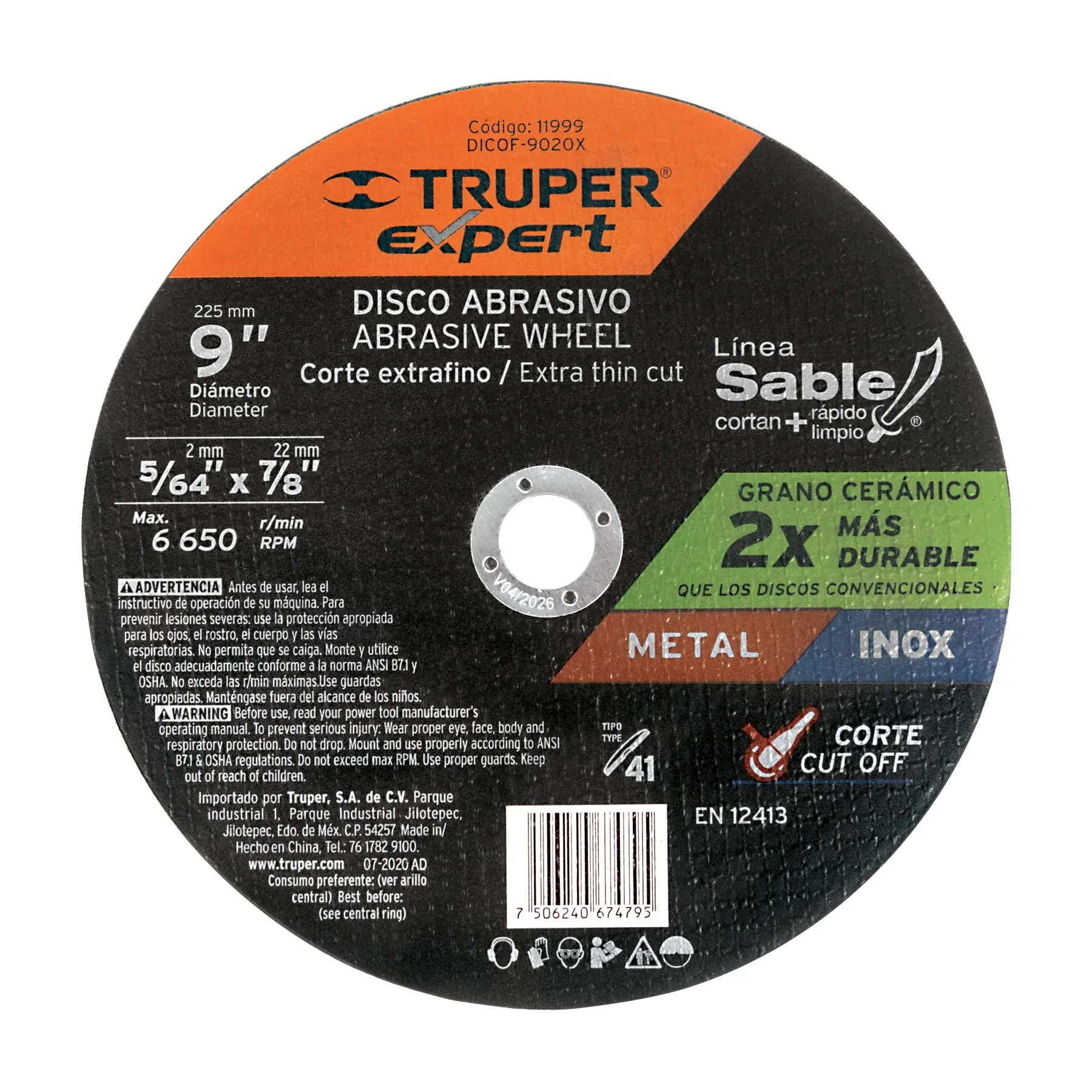Disco de corte para metal 9" x 2 mm TRUPER Expert 11999