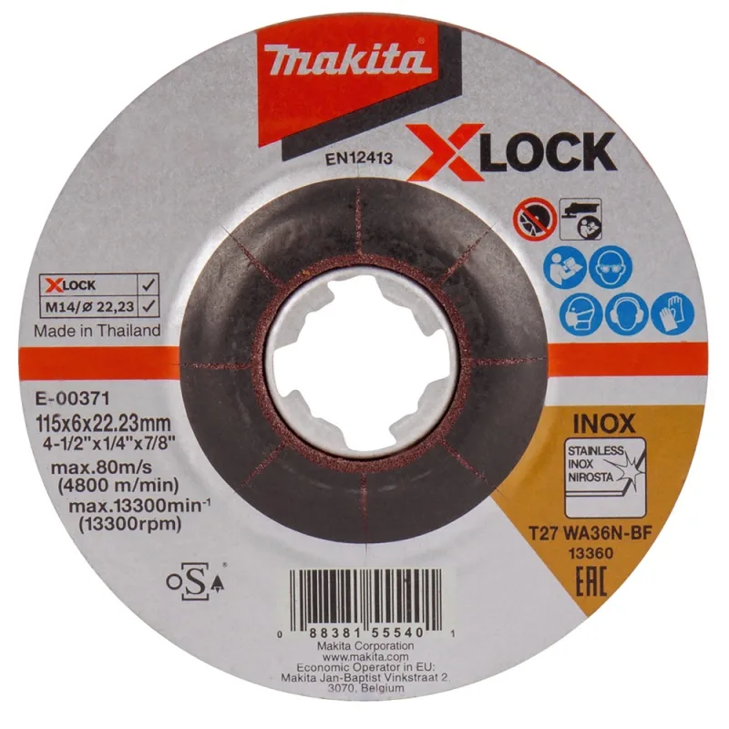 Disco de Desbaste Makita X-Lock 4-1/2" para Metal y Acero Inoxidable