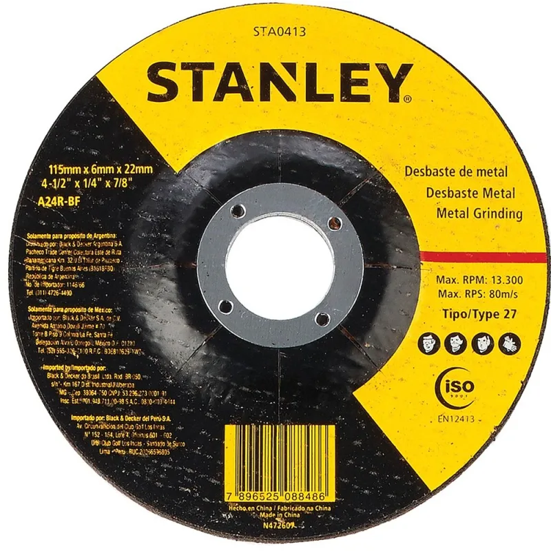 Disco de Desbaste Stanley STA0413 4-1/2" x 6mm para Metal