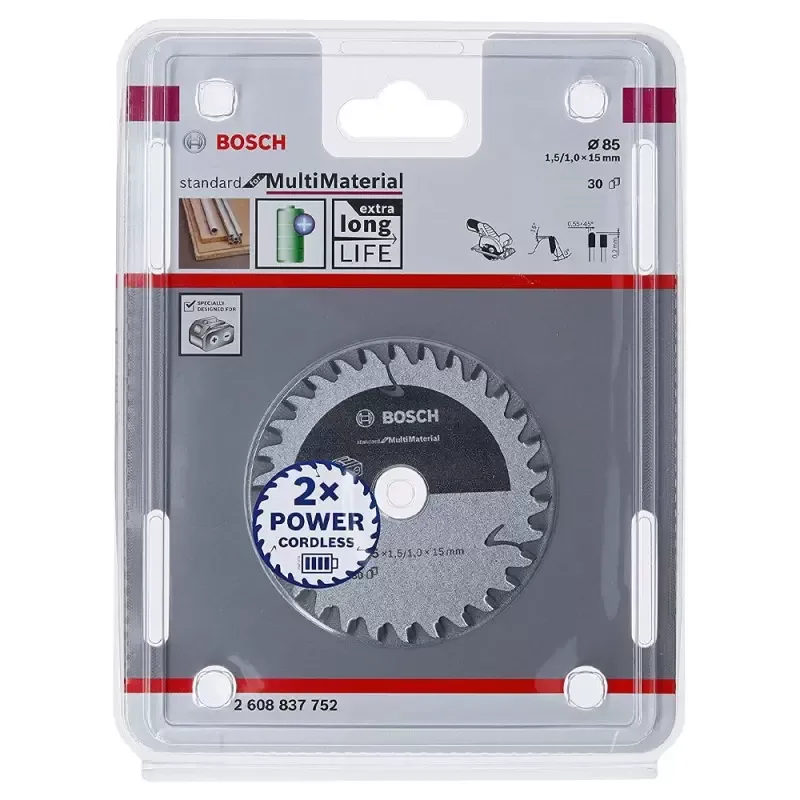 Disco de Sierra Circular Bosch Multimaterial 85 x 15 mm, 30 Dientes de Carburo