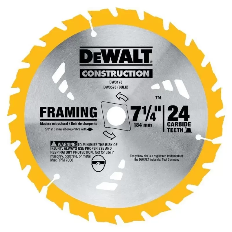 Disco de sierra circular DEWALT DW3178 7-1/4" 24 dientes de carburo para corte rapido en madera · foto 2