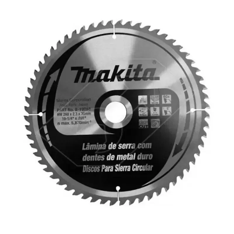 Disco de Sierra Makita B-19283 para Madera 260 x 30 mm 60 Dientes ATB para Ingletadora