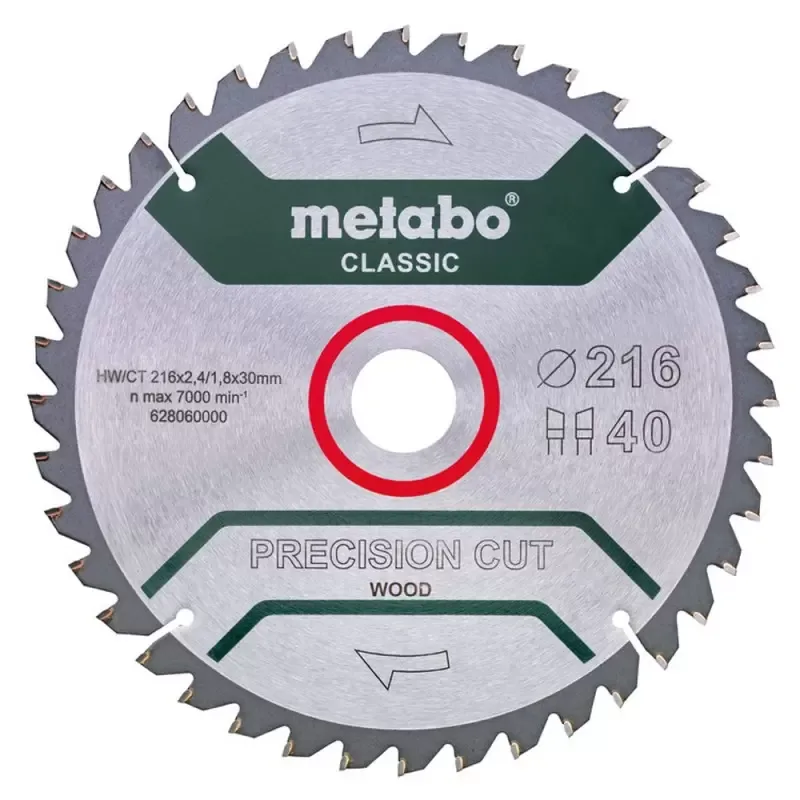 Disco de Sierra para Madera Metabo 8-1/2" 40 Dientes Precision Cut Wood Classic