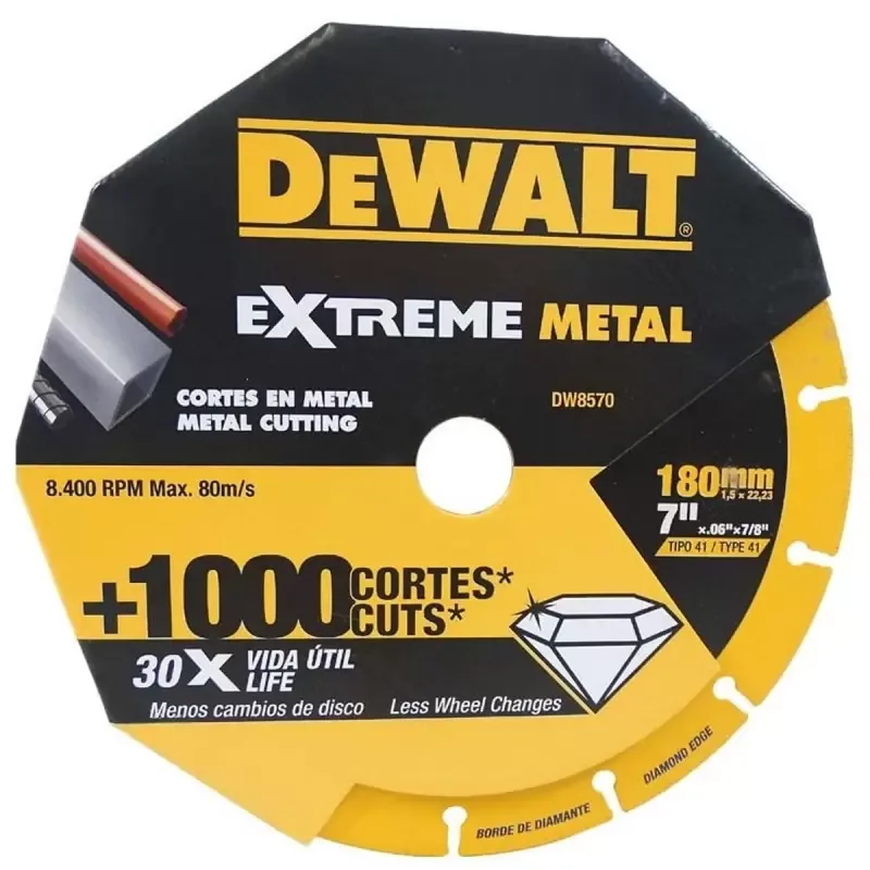 Disco Diamantado DeWalt DW8570 Extreme 7" Segmentado — corte de metal, eje 7/8"